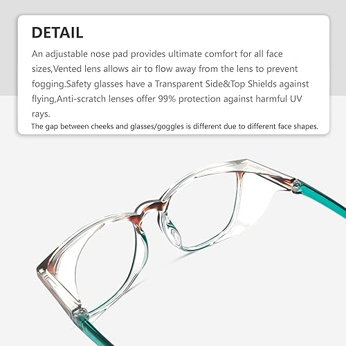 Miniatura 2 de Gafas de seguridad antivaho Z87.1, bloqueo de luz azul, antipolvo, protección UV, para hombres y mujeres (tortugaverde + negro)