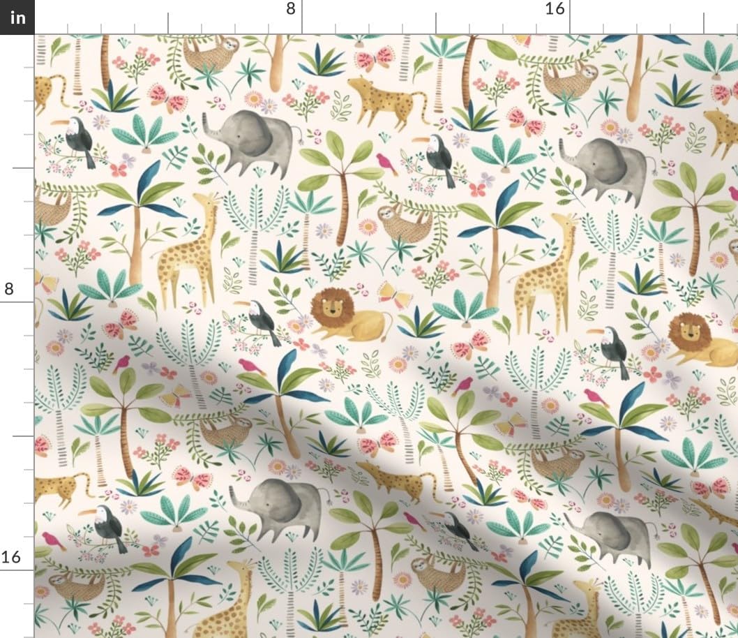 Spoonflower Fabric - Jungle Safari Animals Nursery Kids Baby Cute Gender Neutral Beige Printed on Petal Cotton Fabric Fat Quarter - Sewing Quilting Apparel Crafts Decor
