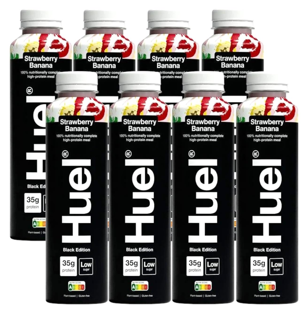Black Edition Ready-to-Drink | Strawberry Banana Flavour High Protein Drink | 35g Protein Per Bottle | Not Just A Meal Replacement Shake | Complete Nutrition (Pack of 8, Each 500ml)