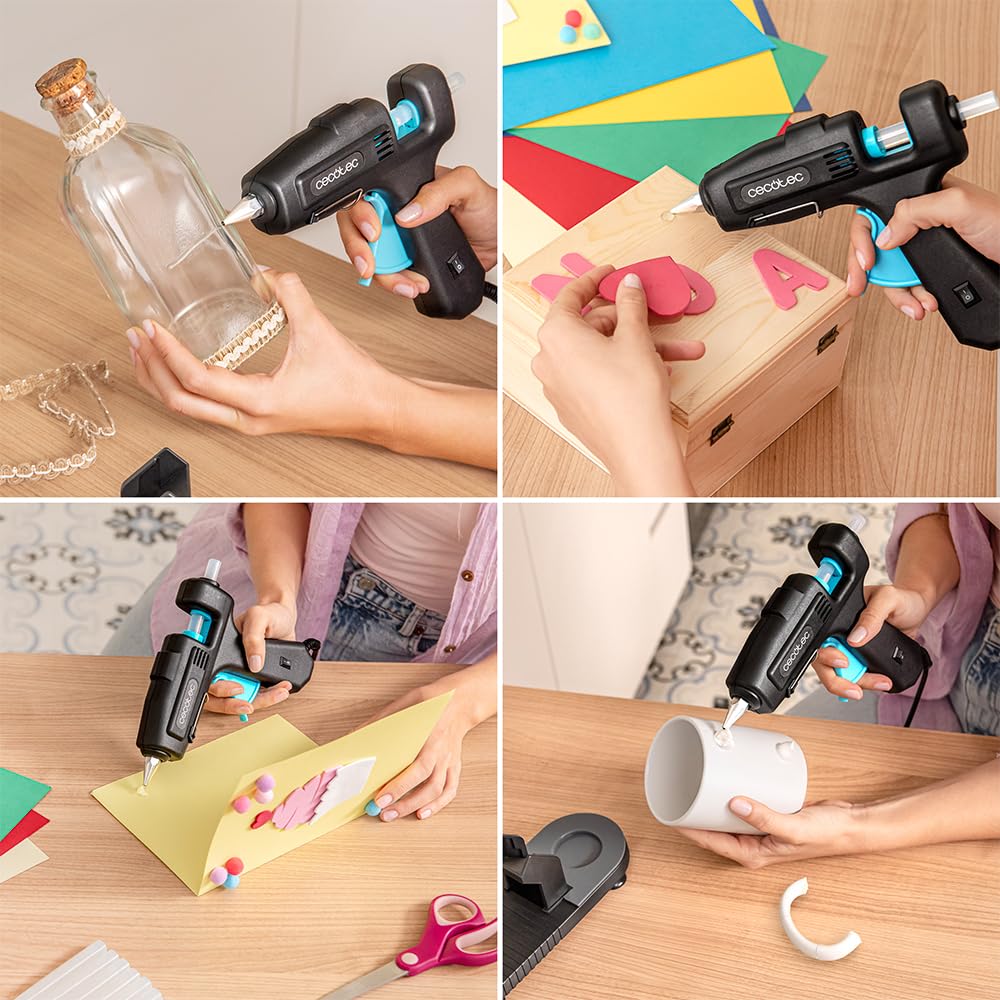 Cecotec Pistolet do klejenia na gorąco z podstawą ochronną Perfect Fix 100 Pro. 100 W, bardzo szybkie nagrzewanie, łącznie z 80 wkładami klejącymi o średnicy 11 mm z przezroczystego kleju, do 180ºC