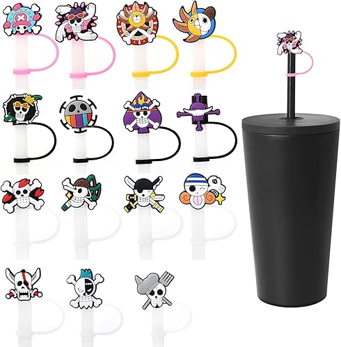 Pounchi Fundas para popote de anime (15 unidades) con puntas de popote de silicona, reutilizables, tapa para popote a prueba de polvo, para popote