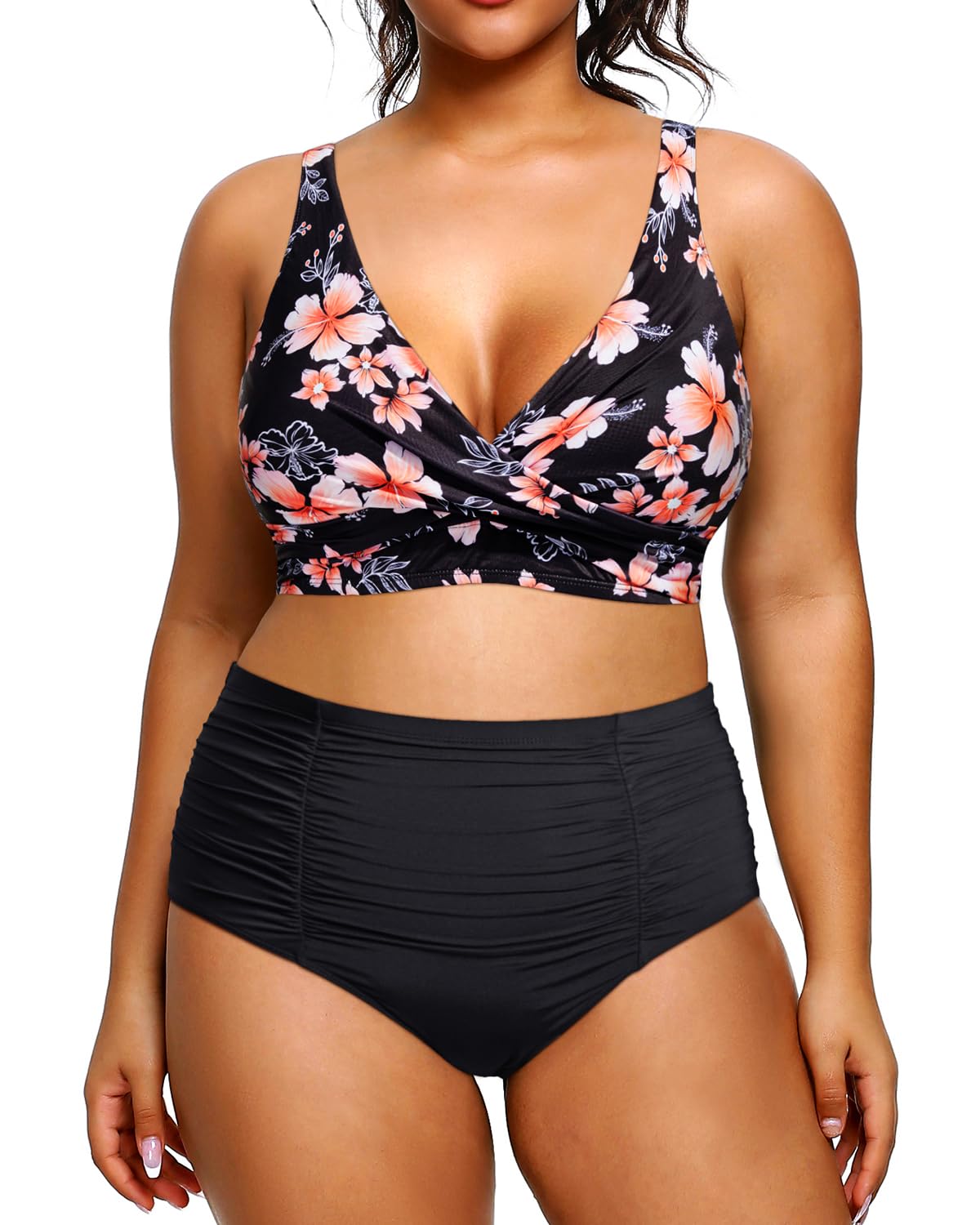 HolipickTwo Piece Plus Size Swimsuits for Women High Waisted Bikini Tummy Control Bathing Suits Twist Front Swimwear