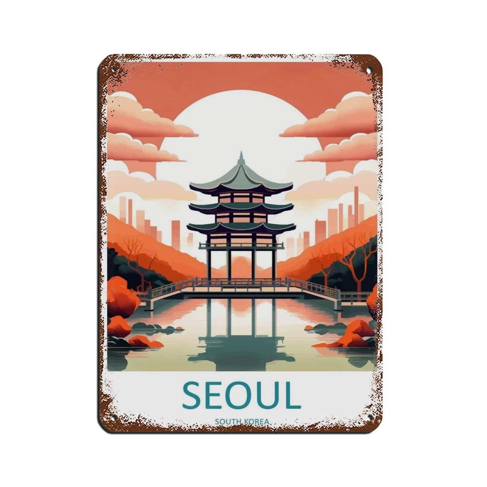 Seoul Travel Art South Korea Art Lover Gift (2) Tin Sign Vintage Metal Pub Club Cafe Bar Home Wall Art Decoration Poster Retro 12x16inch(30x40cm)