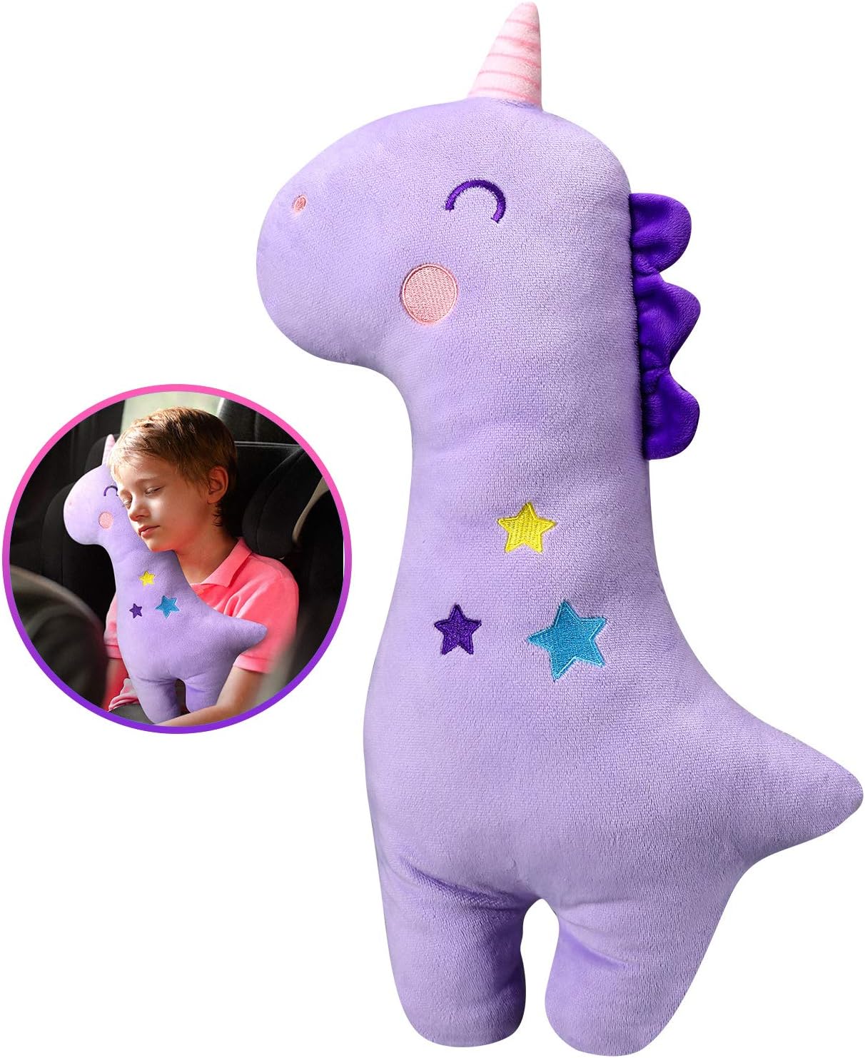 Farochy Unicorn Seat Belt Pillow Kids Cover, Vehicle Shoulder Pads, Car Seatbelt Cushion for Kids, Strap Pillows Animal Travel (Purple)