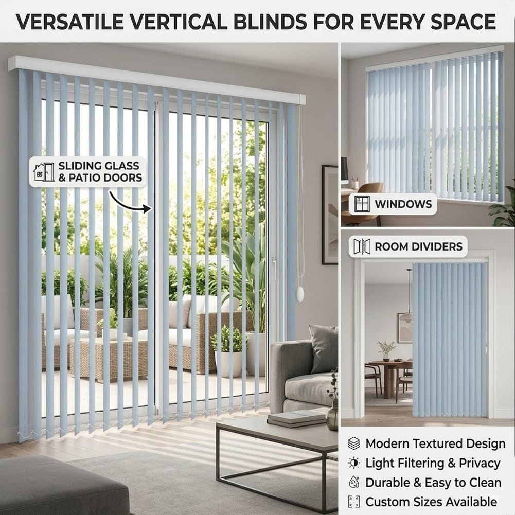 Blickdicht Vertikaljalousie Light Blue 80x200cm 160x240cm 220x300cm Lamellenvorhang Lichtdurchlässig Sichtschutz Lamellen Jalousie, Schiebevorhang Für Fenster Innen(140W*120H cm)