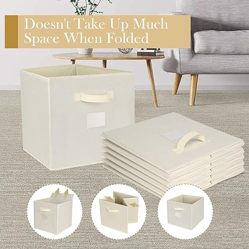 Miniatura 3 de SimpliBins Paquete de 6 cubos de almacenamiento de 13 x 13 x 13 pulgadas, plegables de tela con asa de tela, cajas de almacenamiento cubicas simples