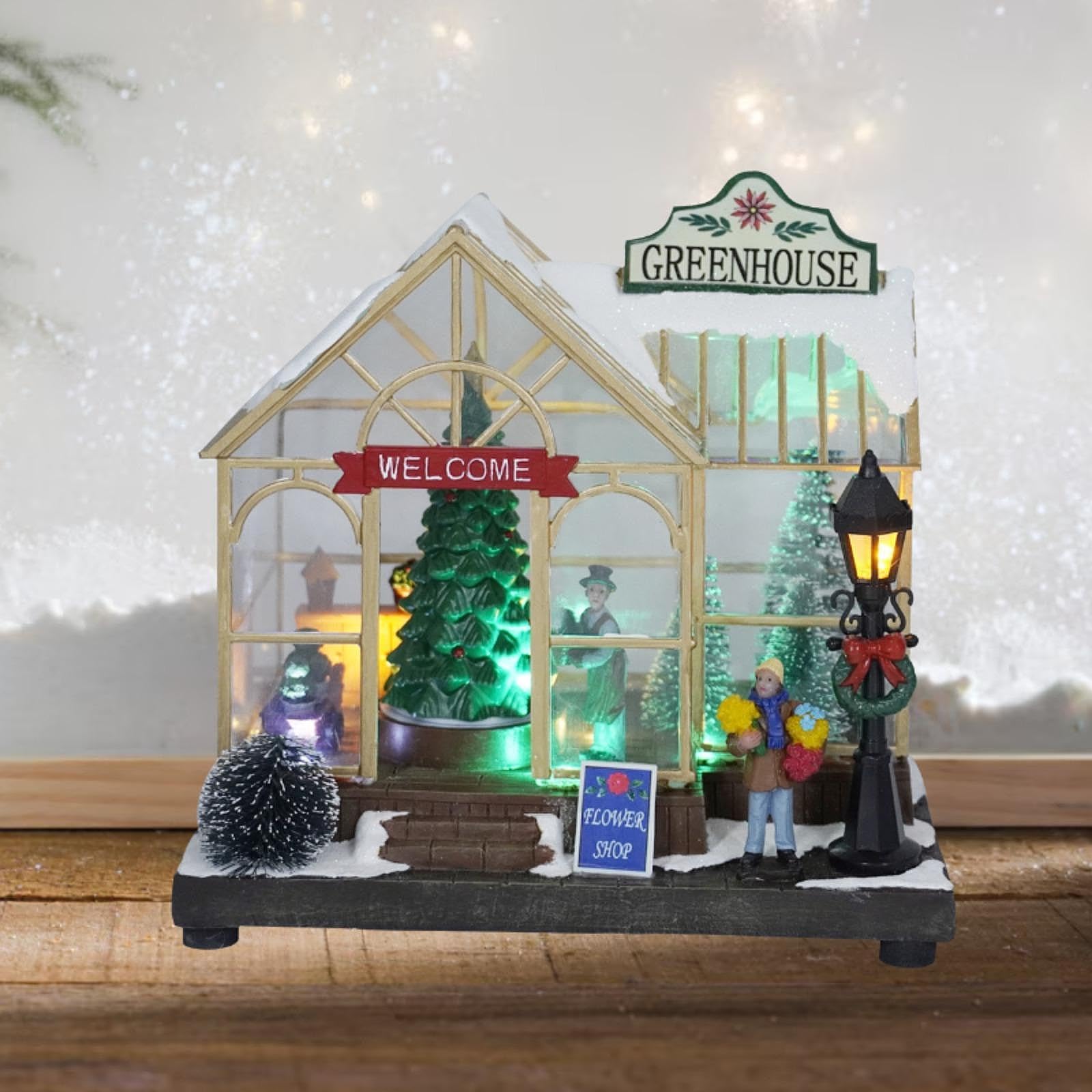 Casa Navideño, Decoración de Escena Navideña de Invernadero con LED, Figuras Navideñas de Escritorio Iluminadas con LED para Festival de Ado