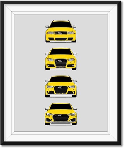 Miniatura 6 de Custom Car Posters Póster hecho a mano compatible con Audi RS4 Generations Print Art of the Evolution of the Audi RS4 (B5 RS4, B7 RS4, B8 RS4, B9