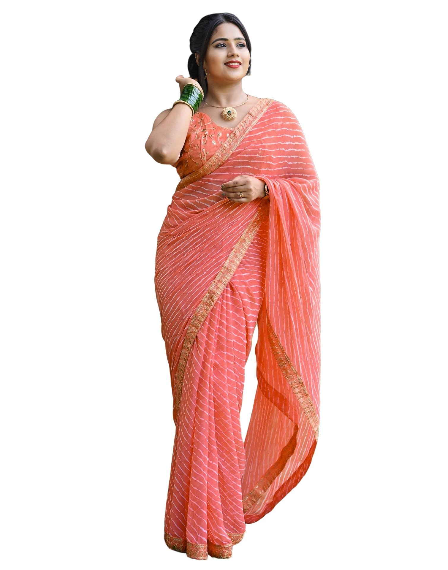 siril Women's Georgette Leheriya Saree With Unstitched Blouse (2555S281_Orange)-picture-36