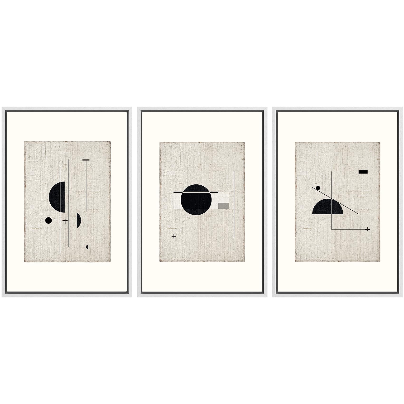 SIGNWIN Framed Canvas Print Wall Art Set Blue White Grunge Geometric Pattern Abstract Shapes Cozy Neutral Decorative Contemporary Minimal for Living Room, Bedroom, Office - 24"x36"x3 Natural — view 46