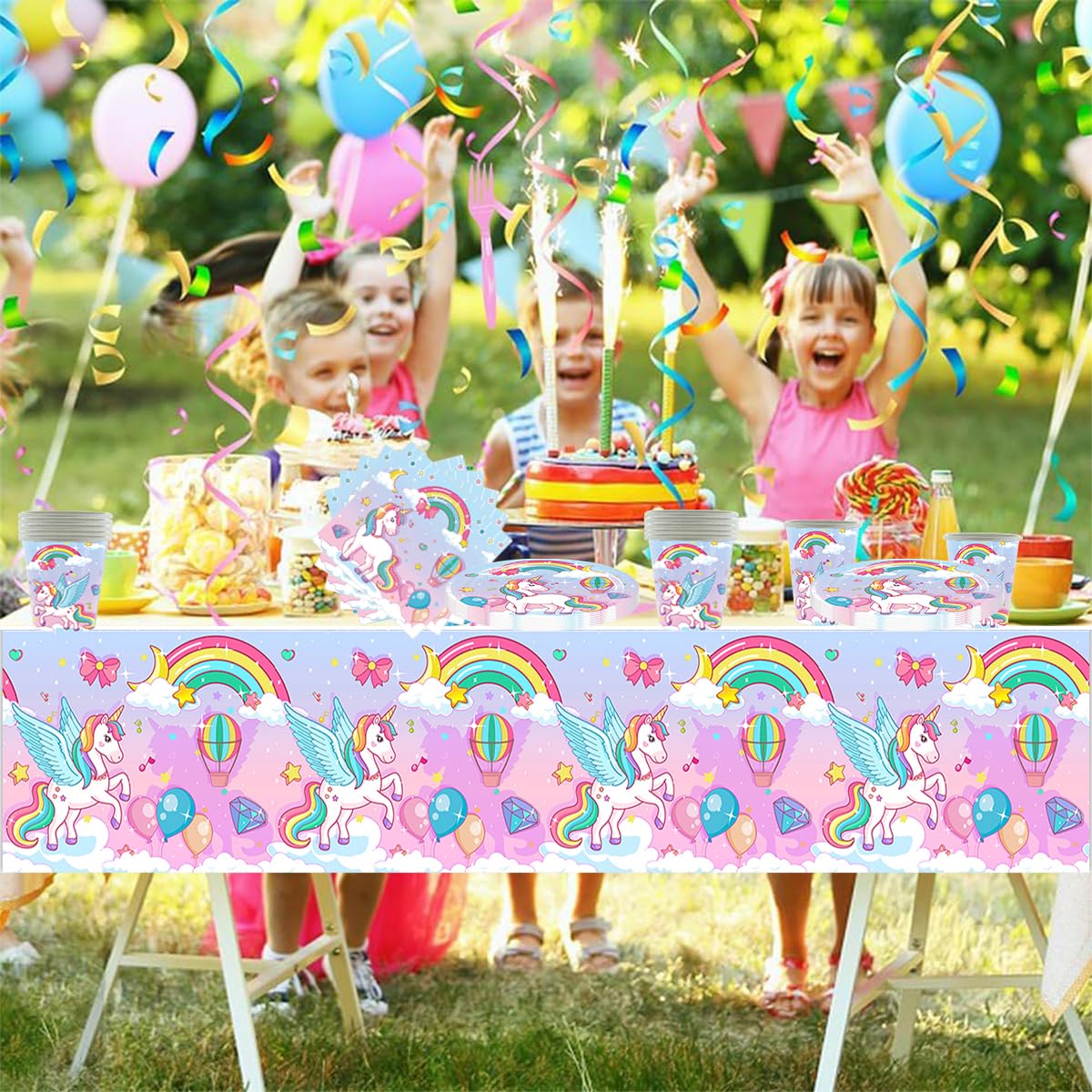 61 pezzi di stoviglie per feste unicorno, Set di decorazioni per la stoviglie della festa di compleanno dei bambini, Per battesimi e anniversari, per 20 persone