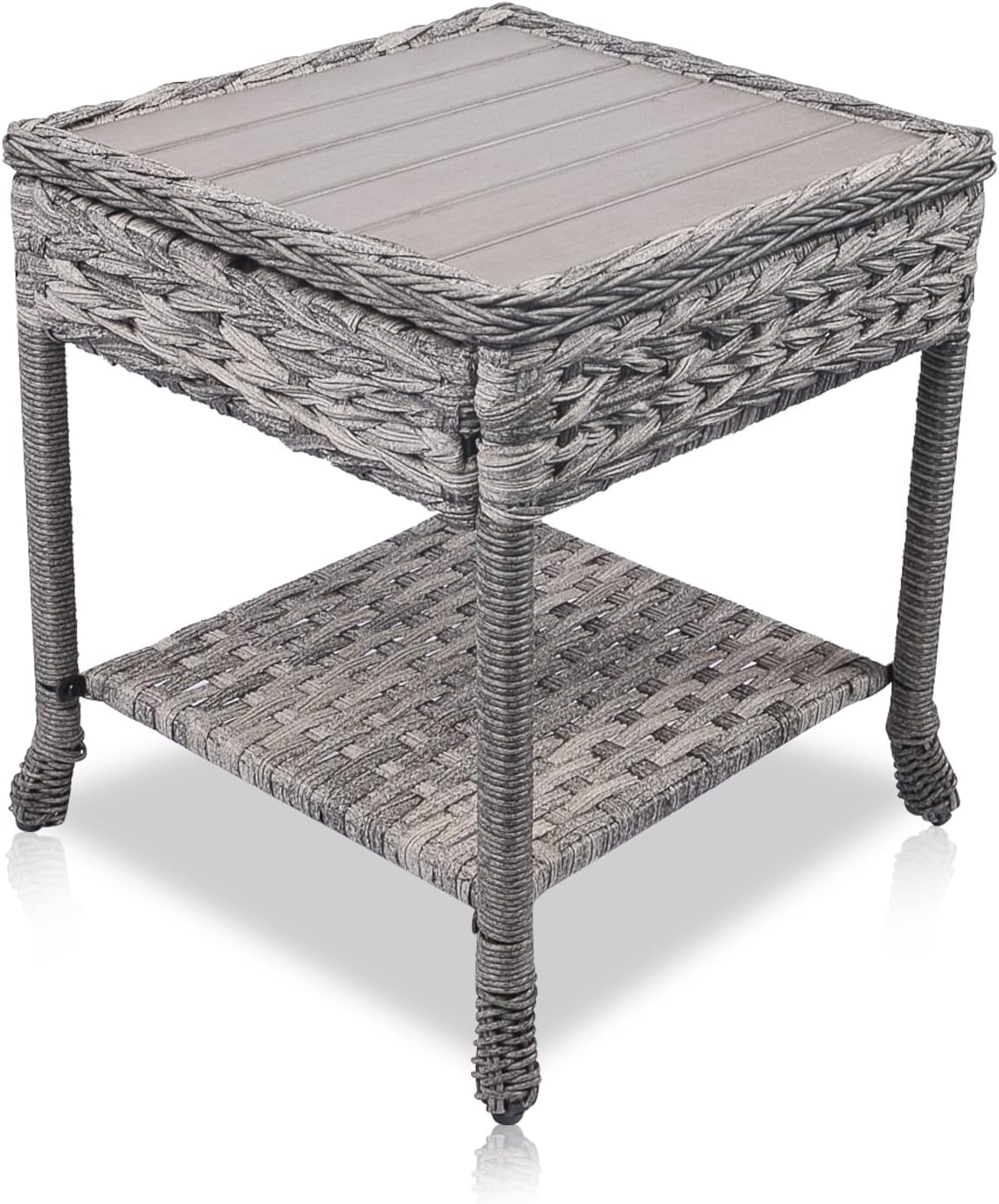 Sunacohen Patio Table,Wicker Side Table with Rattan Storage