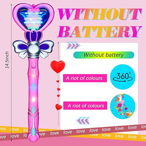 Miniatura 2 de Poen 4 piezas de varita mágica con luz de juguete giratorio de princesa mágica, juguetes sensoriales LED intermitentes, juguetes mágicos para