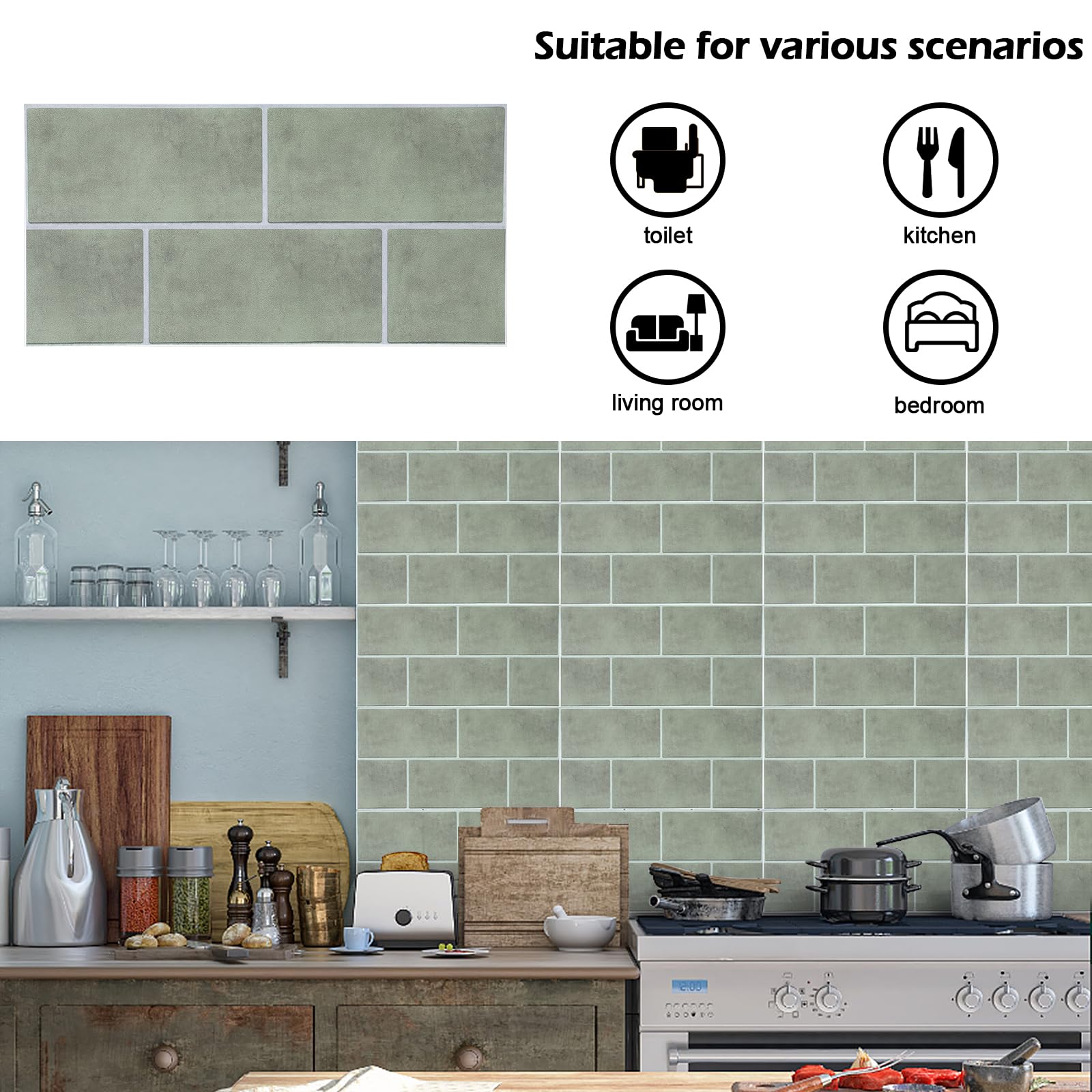 36 adesivi per piastrelle, autoadesivi, da cucina, per piastrelle, colore verde, impermeabili, in PVC, per camera da letto, bagno, cucina