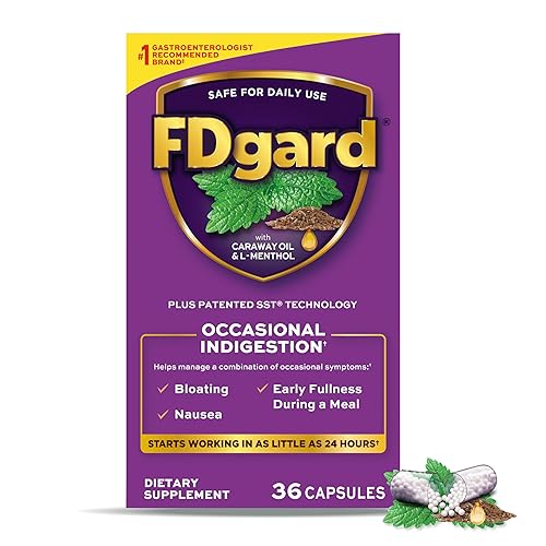 FDgard Gut Health Supplement, Indigestion, Nausea & Bloating, Upset Stomach, 36 Capsules (Packaging May Vary) - 36 Count (Pack of 1)