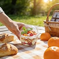 Vista 5 de Paquete de 100 tazas de plástico de postre de 8 onzas con tapas de cúpula, tazas de yogur transparente sin agujeros, vasos desechables para servir