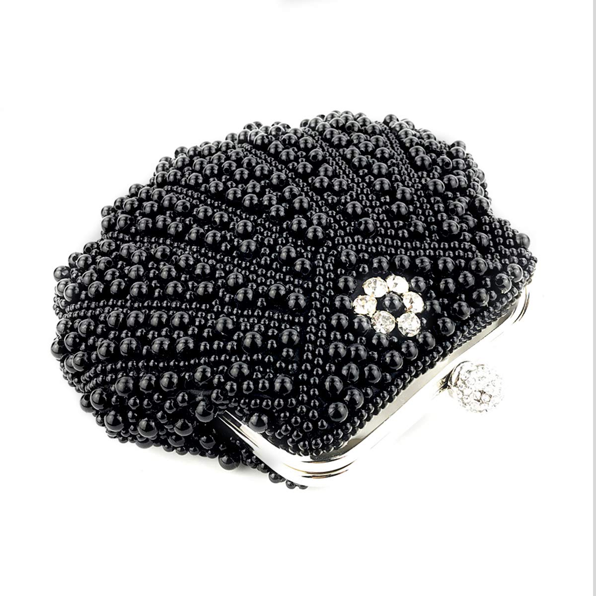 NICOLE & DORIS Cartera de Mano Fiesta, Clutch Mujer Bolso al Hombro para Mujer Retro Beaded Perlas Bolso de Noche Bolso de Embrague para Ceremonia Boda Novia Negro