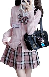 [KALAOK] 制服 コスプレ 女子高生 スクールカーディガン チェックスカート シャツ 蝶結び 4点セット スクール制服 高校生 中学生