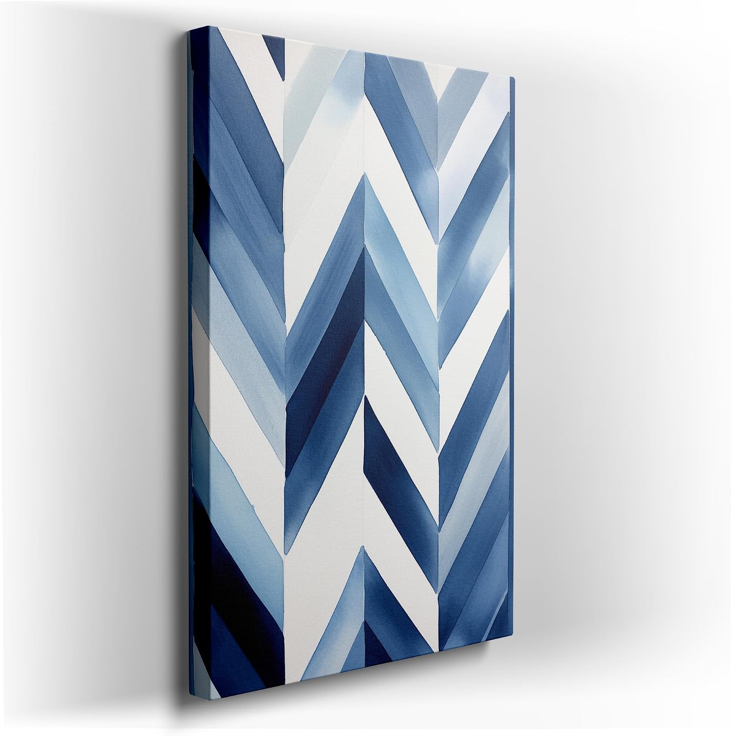 Canvas for Living room. Ascending Serenity in Shades of Blue � A Chevron Pattern's Abstract Journey, 27 x 18 inch Canvas Wall Art - Ready to Hang - 69x46 cm (27x18 inch)