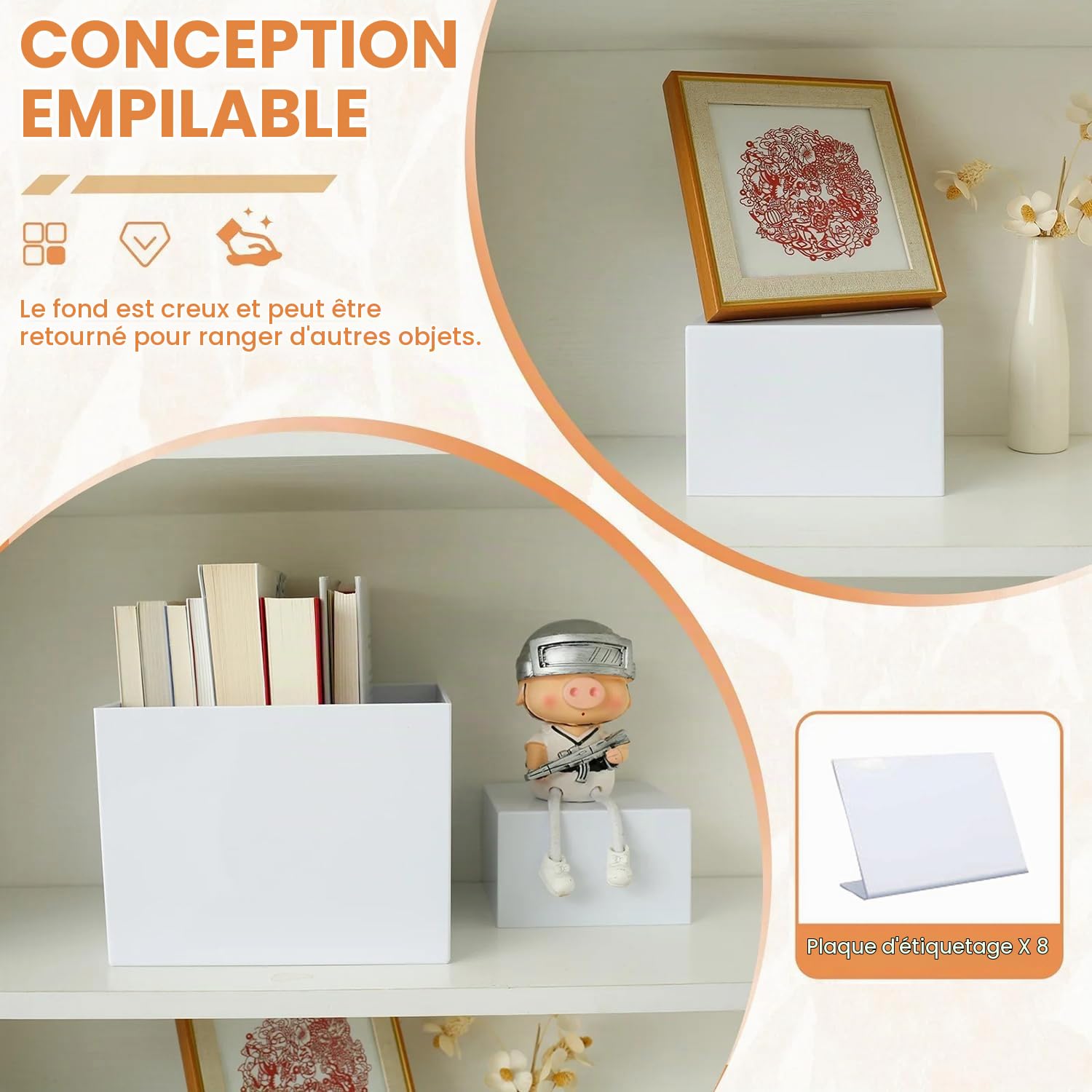 8 Pièces Presentoir Buffet Avec Mini Panneaux De Table,Cube En Acrylique Blanc Avec Fond Creux,8 Tailles Différentes En Acrylique Pour Décoration Fête,Pour Desserts/Bijoux Décoration De Fête(Cube-8)
