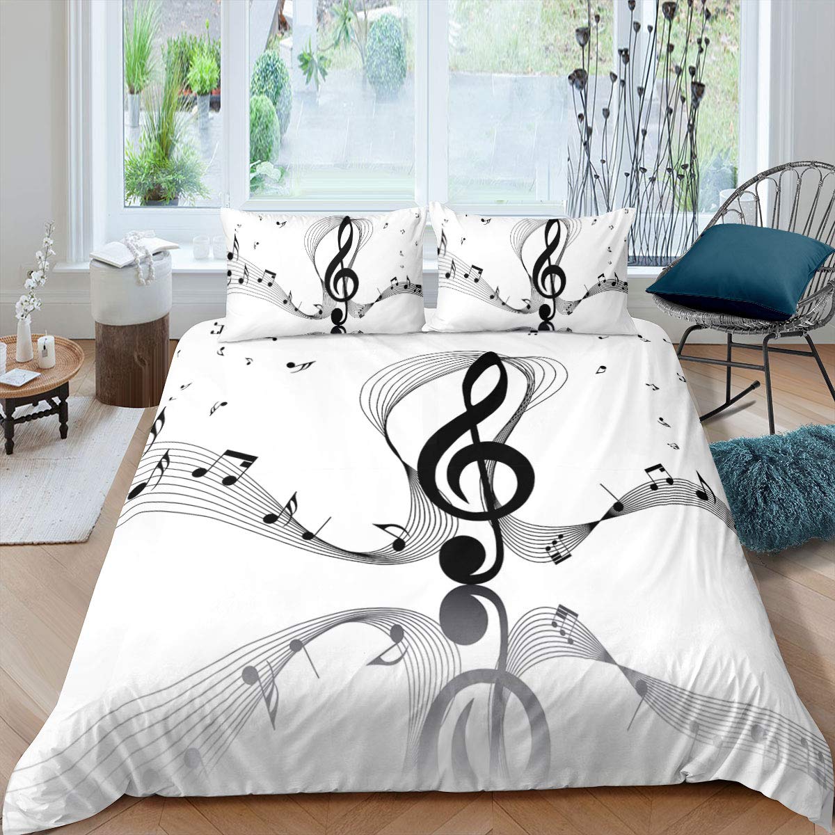 Loussiesd Music Note Bedding Set with Musical Single Mucis Duvet Cover for Kids Boys Girls Teens Grey White Comforter Cover with Zipper 2 Pieces Bedspread