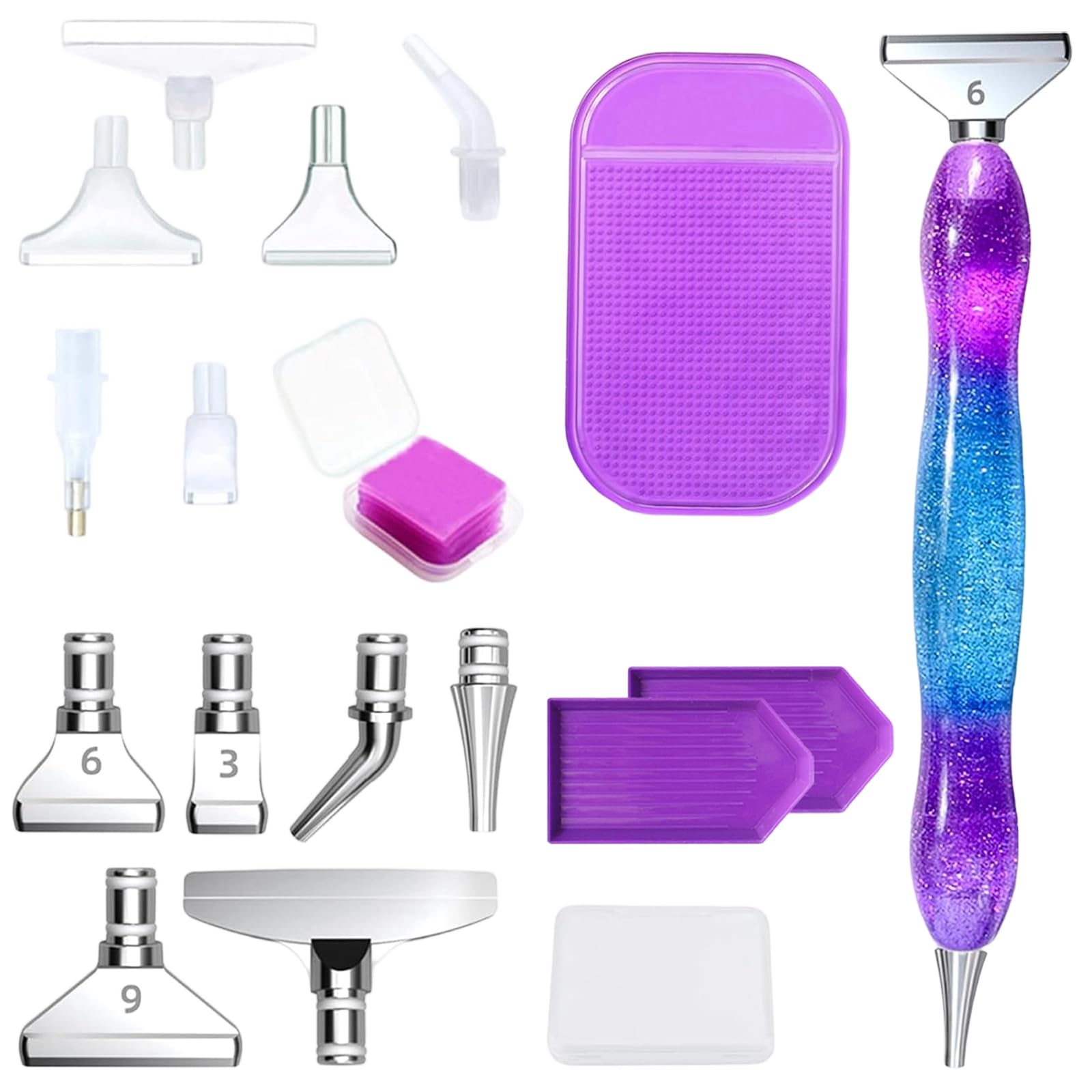 Diamond Art Pens Kit, Diamond Painting Pens with 6 Metal Tips, 6 Clear Tips, Storage Box, Diamonds Art Tools for DIY Crafts Painting Cross-Stitch Nail