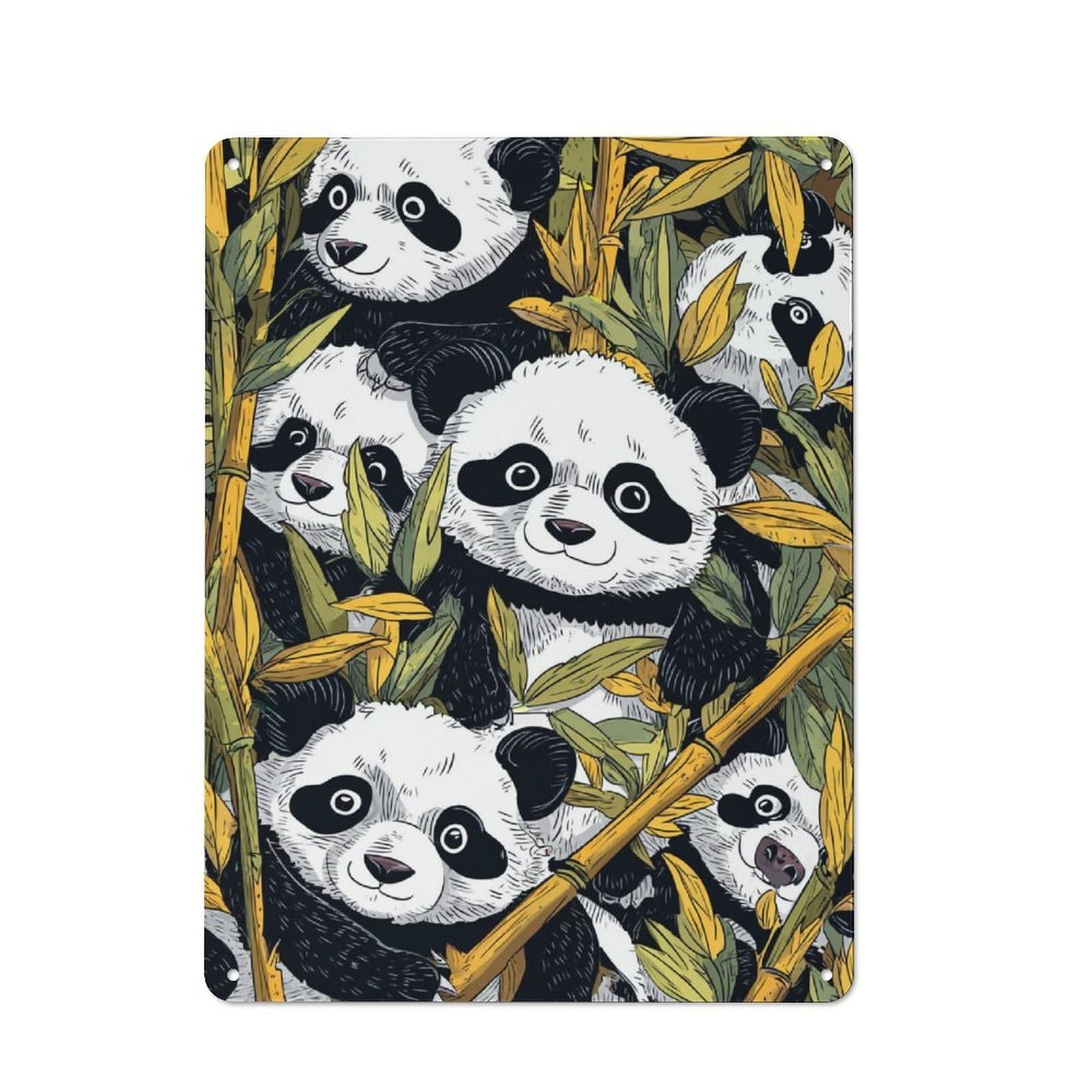 Junmoney Panda Bamboo Hideout Metal Wall Sign 40X30cm Featuring For Garage Or Workshop, For Home Office, Studio And Craft Room Walls