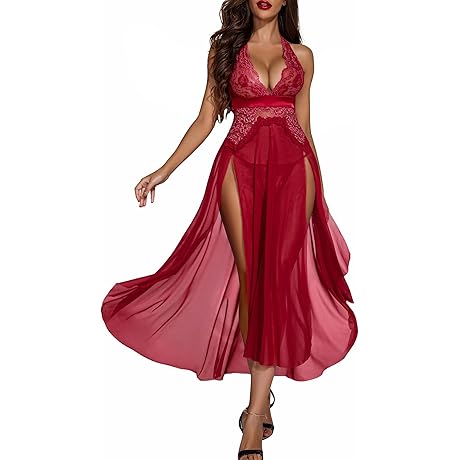 Lace Mesh Romantic Nightgown: Sultry Retro Embrace