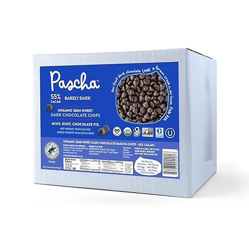 Pascha Chips de chocolate semitulce orgánico a granel, 55% cacao, 10 libras