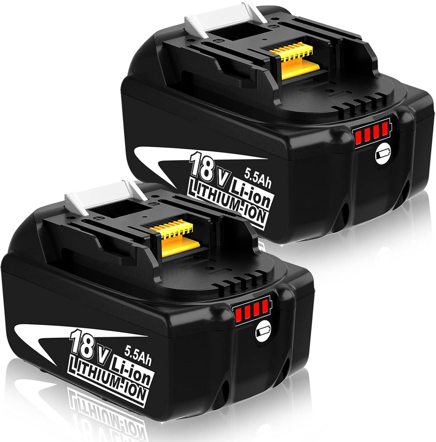 2 pcs 5500mAh Batería Repuesto para Makita 18V Batería .Compatible para Makita BL1860 BL1850B BL1850 BL1840B BL1830B BL1830 BL1820 BL1815 BL1825 BL1835 BL1845 con Indicador LED (Blanco)