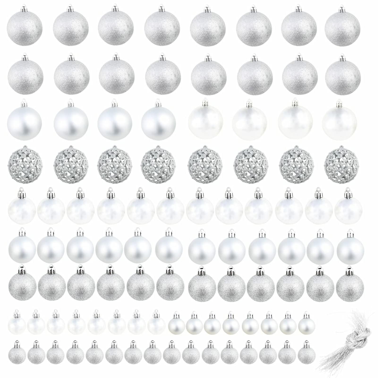 BaraSh 100-tlg. Weihnachtskugel-Set 3/4/6 cm Silbern Weihnachtsdeko HäNgend WeihnachtsanhäNger Personalisiert