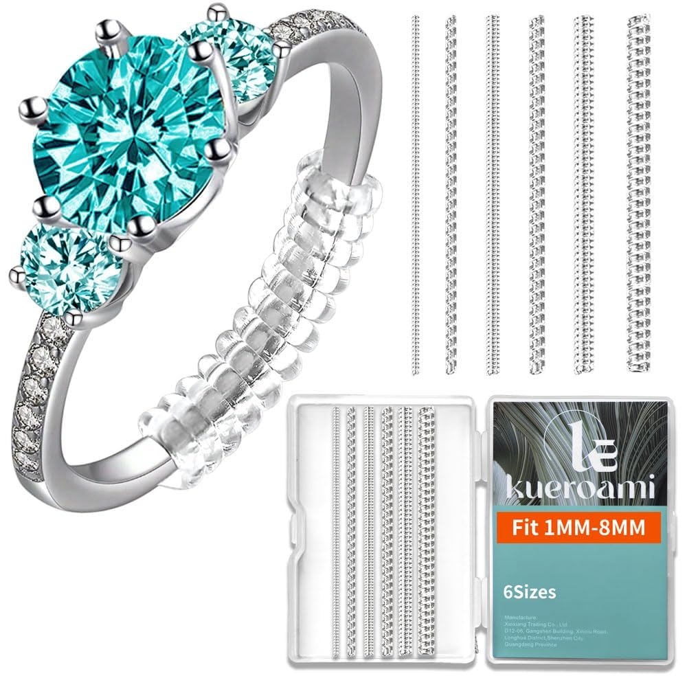 Ring Sizers for Loose Rings，Kueroami Spiral Ring Guards, 6 Different Sizes Coils Resizer Wrap Band, Reduces Gap 0.5-1.5 Size (Clear)