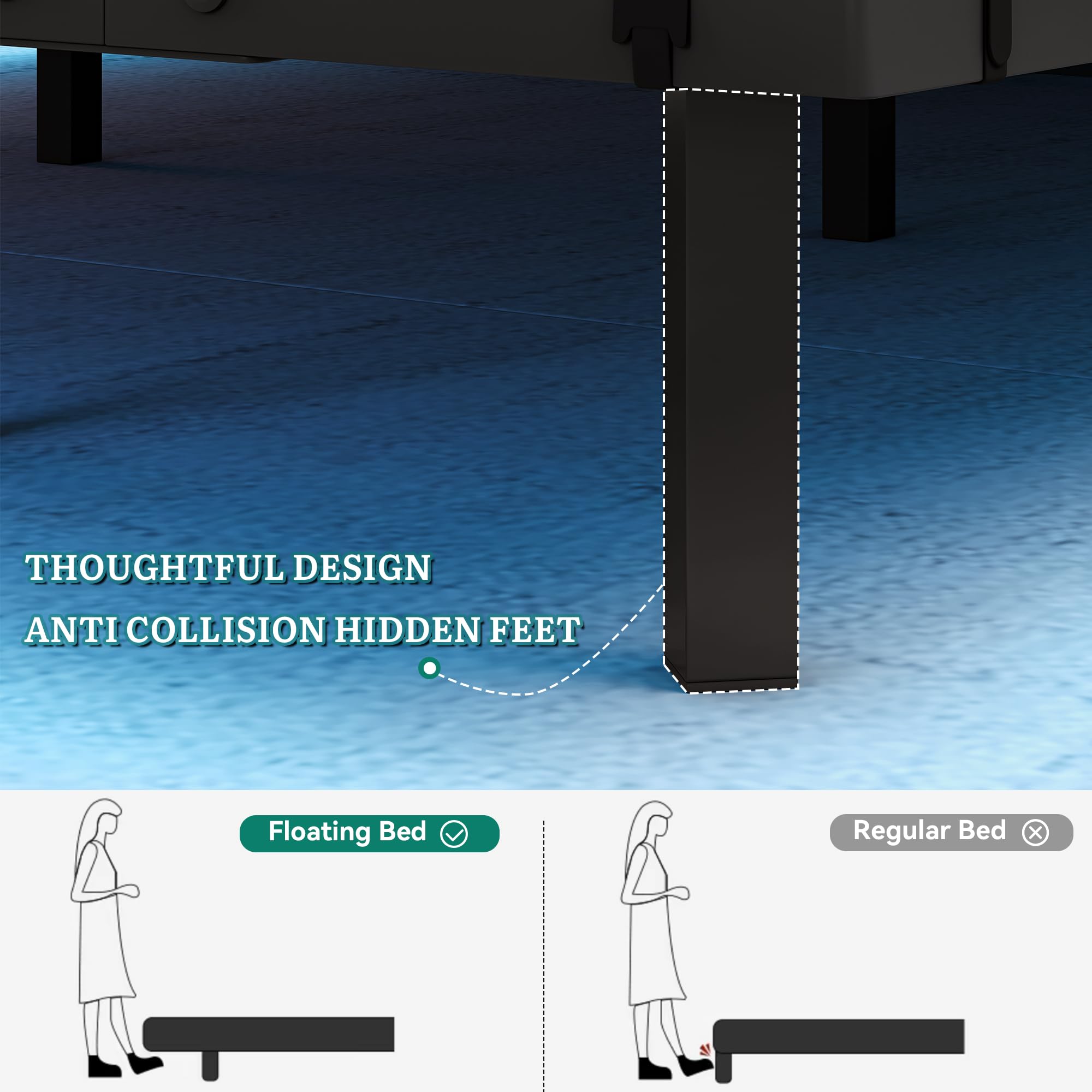 YITAHOME Estructura de Cama con iluminación LED, estación de Carga USB, Interfaz Tipo C, diseño Flotante, Marco de Metal, Funda de Tela sin colchón, 140 x 200 cm
