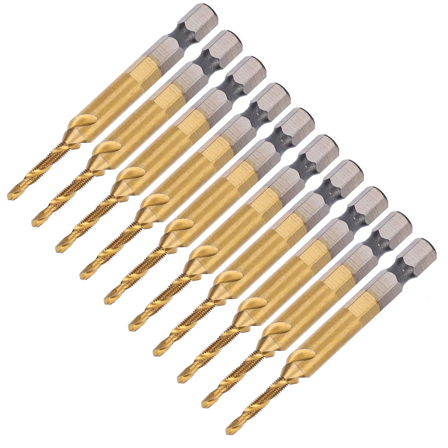 Hilitand 10Pcs Hex Shank Drill Tap Bits Set, M3 Spiral Flute Tap Metric Drill Tap Set Impact Hex Drill Bits for Wood