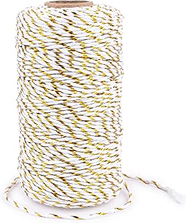 G2PLUS White Gold String - 2MM 328ft Bakers Twine for Gift Wrapping, White Cotton and Gold String DIY Crafts, Wedding, Christmas Party Decor