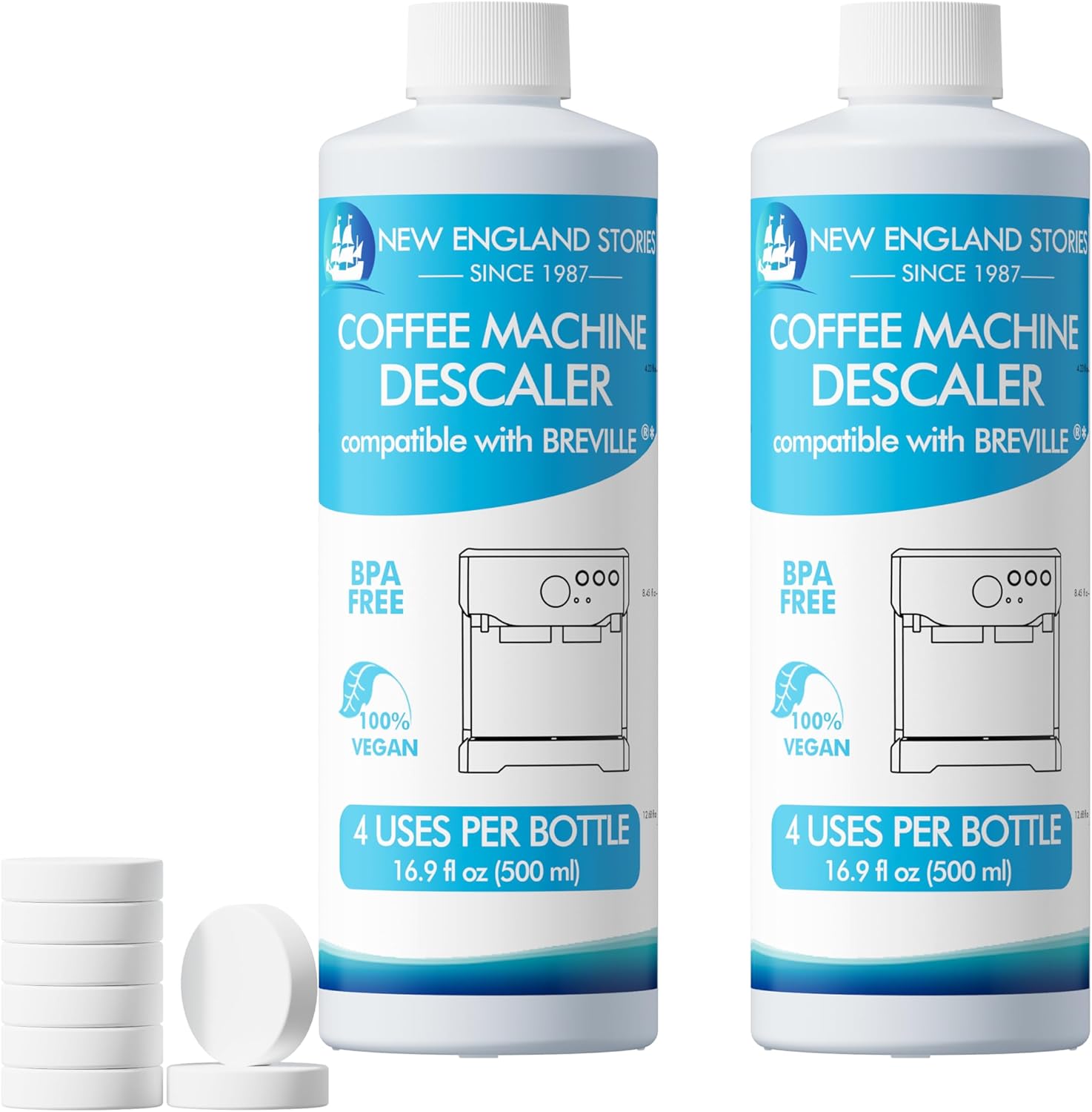 8 Uses Breville Compatible Descaling Solution, 2 Years Descaler Kit Come with 8 Cleaning Tablets, Maintenance Kit Specially Designed to Clean Breville Machines (4 Use Each Bottle, 2 Bottles)