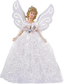 Minan Fairy Ornaments Christmas Tree Topper 22CM, Fabric Angel Pendant Doll Christmas Tree Decoration with Feather Wings, Handmade Fairy Doll - Enjoy Youselves Tree Top Angel, White