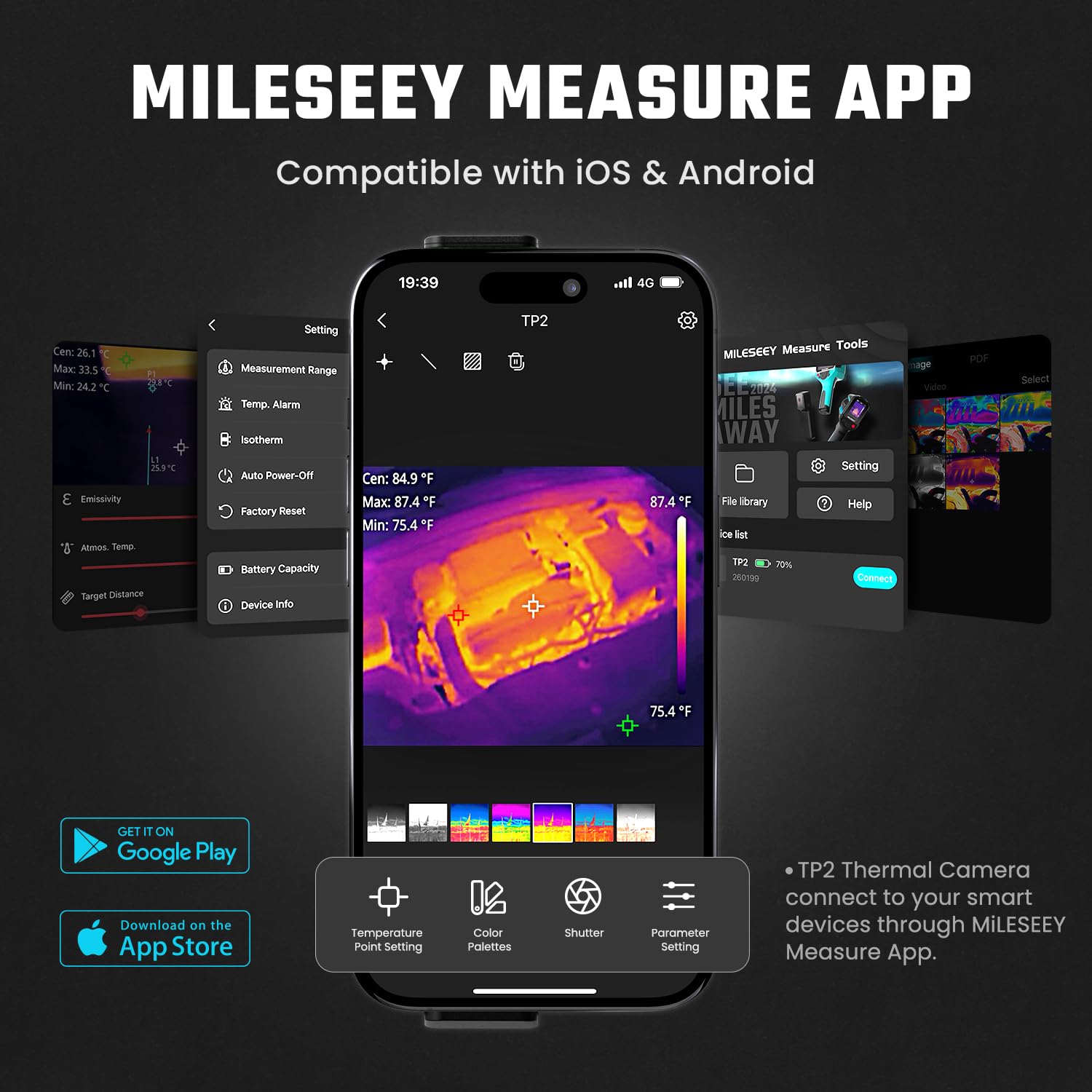 MiLESEEY TP2 Cámara Termográfica para Smartphones con Resolución IR de 256 x 192 para iOS y Android, Rango de Temperatura de -4 °F a 1022 °F y Sensibilidad Térmica de 40 mK (TP2)