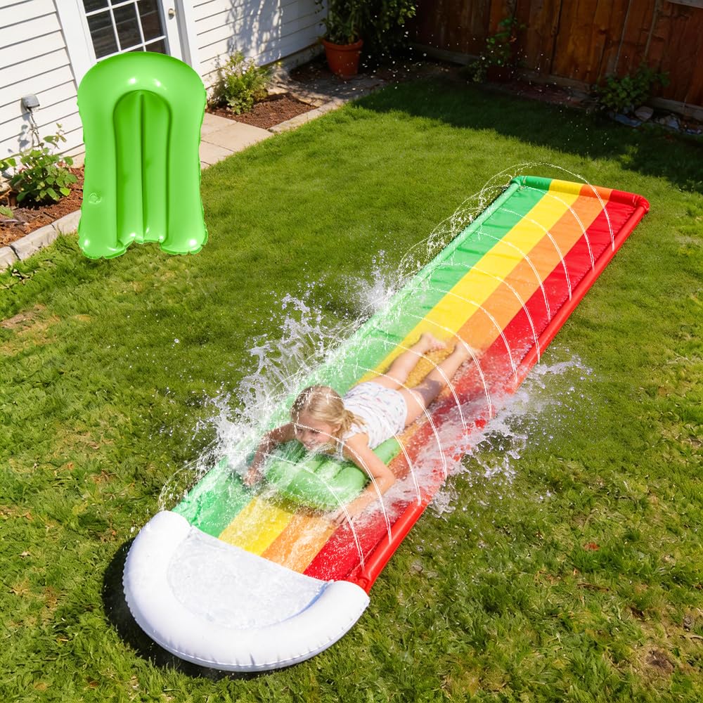 Tapis Glisse Eau, 480x76 cm Tapis de Glisse Eau Enfant avec Bodyboard, Toboggan Aquatique Adulte, Toboggan Piscine Gonflable pour Fête D'été, Jardin, Activités Aquatiques en Extérieur