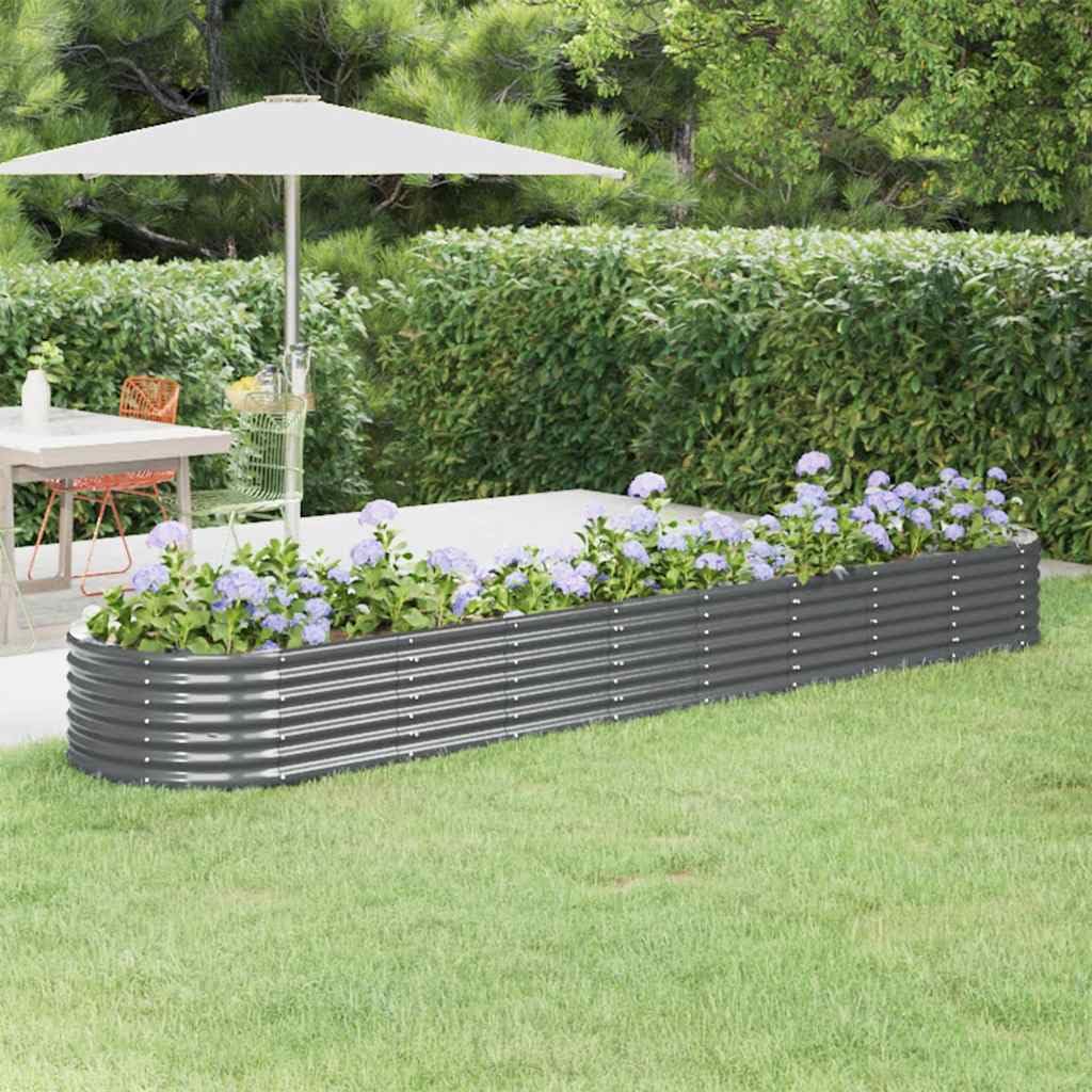 vidaXL Jardinera Arriate Elevado Macetero Maceta Tiesto Soporte para Plantas Vegetales Hierbas Acero con Recubrimiento Polvo Antracita 368x80x36 cm