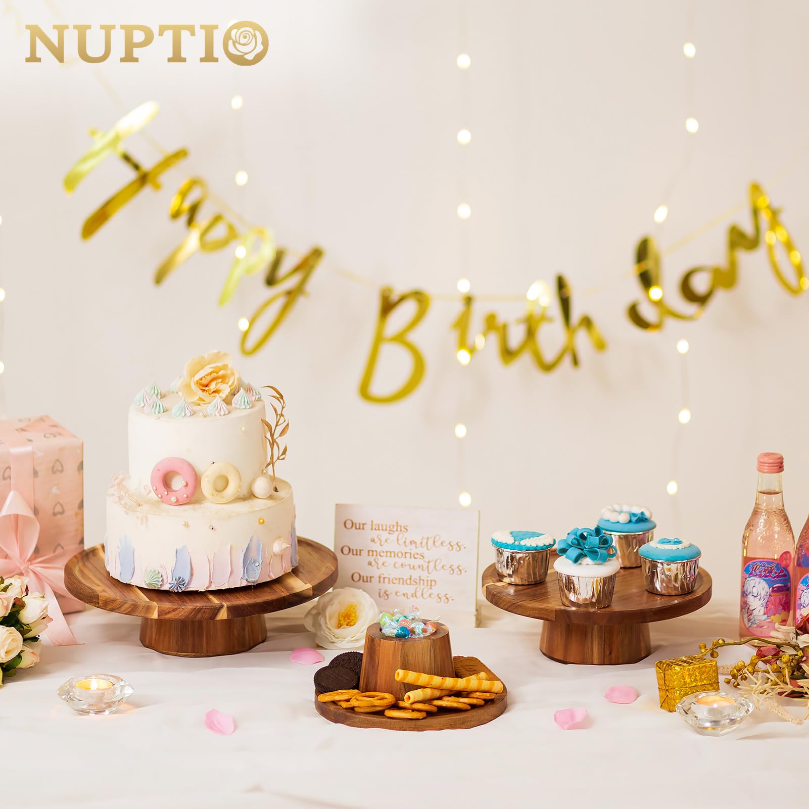 Nuptio Base Tartas Soporte Stand: Juego de 3 Madera Tarta Bandejas Expositor Cupcakes Redonda Porta Pasteles Bandeja Baby Shower Decorativas Frutero Tartera Peana Cake Portatartas Cale Boda