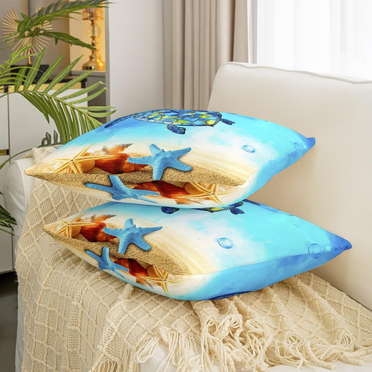 Federa per cuscino con tartaruga marina, decorazione a tema oceano