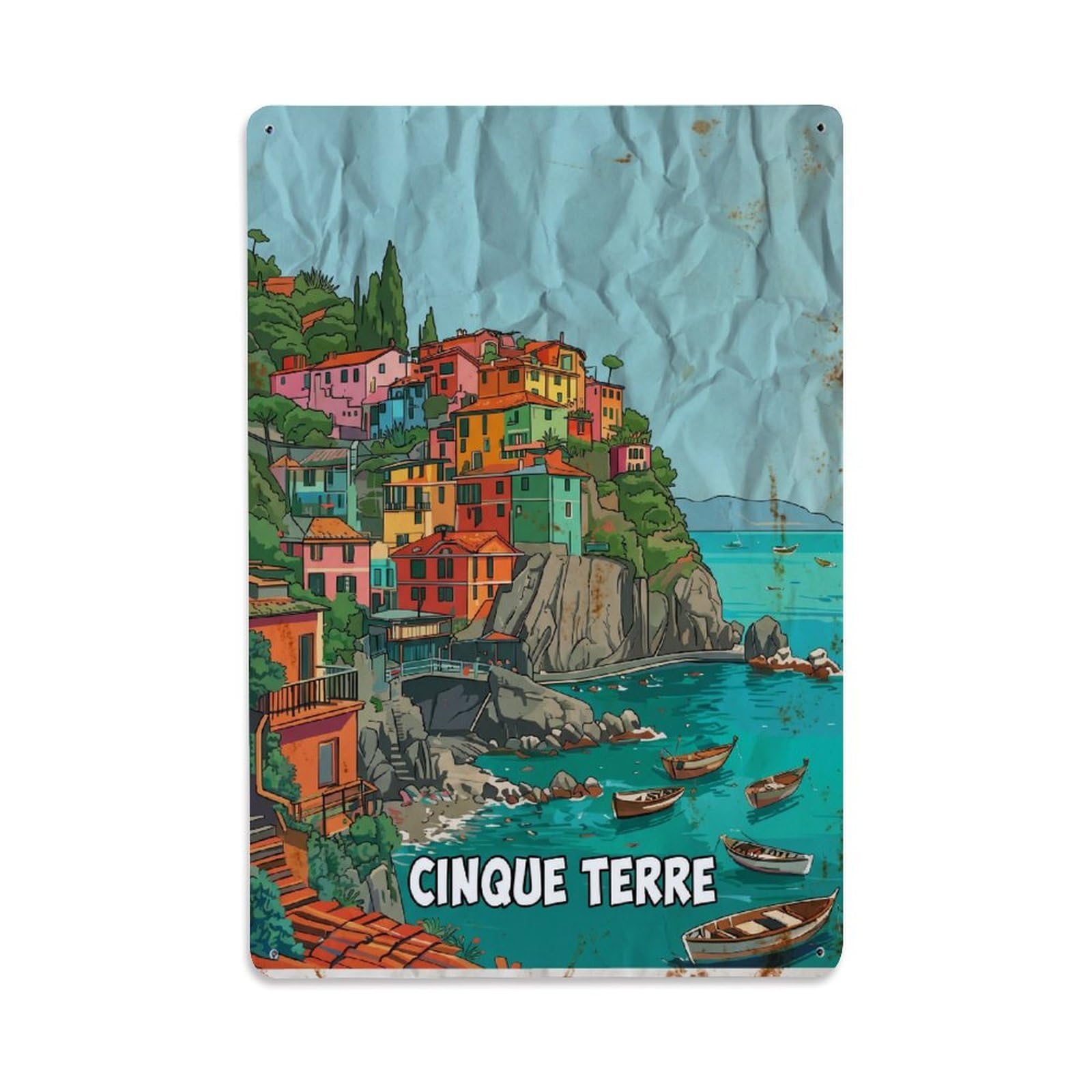 Yrnq 08X12inch Vintage Style Vintage Travel Cinque Terre Italy Dazzling Metal Tin Sign