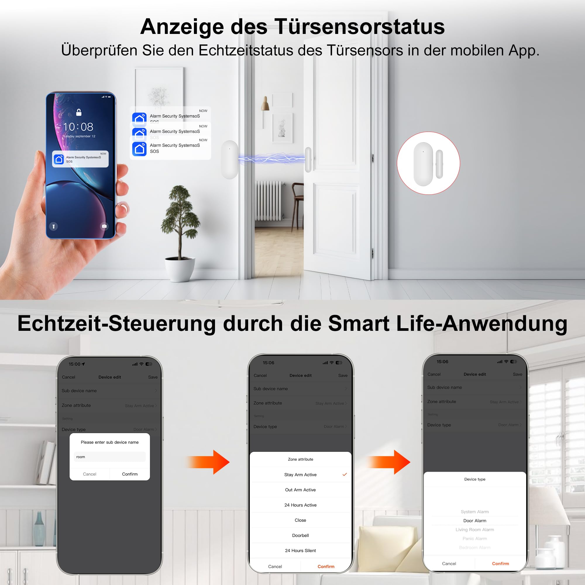 Alarmanlage Haus WLAN, Touchscreen, App-Steuerung– 13-teiliges Sicherheitssystem für Haus, Alarmsystem für zuhause mit Bewegungsmelder, Tür sensoren, Fernbedienungen, Alarmsirene