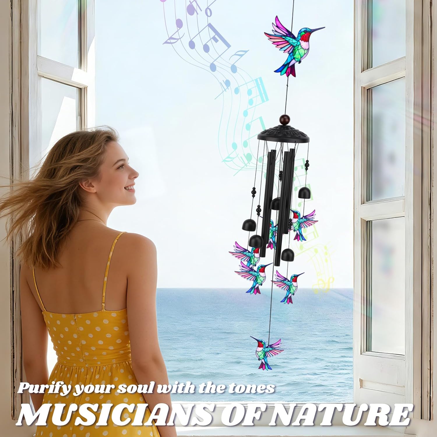 Hummingbird Wind Chimes for Outside, Metal Wind Chimes Outdoor for Patio Porch Yard Garden, Hummingbird Gifts for Women, Mothers Day Birthday Memorial Gifts for Mom Grandma Wife, Durable Outdoor Decor