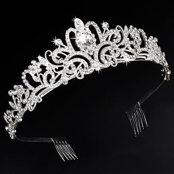 Chanaco Silver Tiara for Women Princess, Girls Bridal Headband for Wedding, Crystal Queen Crown for Birthday Prom Halloween