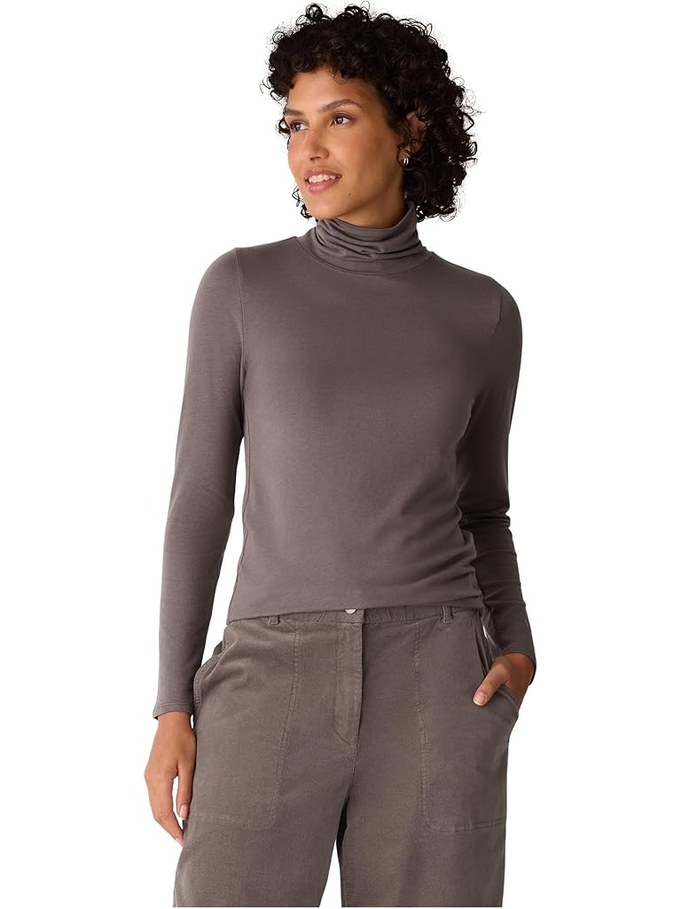 Brown Eileen Fisher Sheer Knit Turtle Neck Top