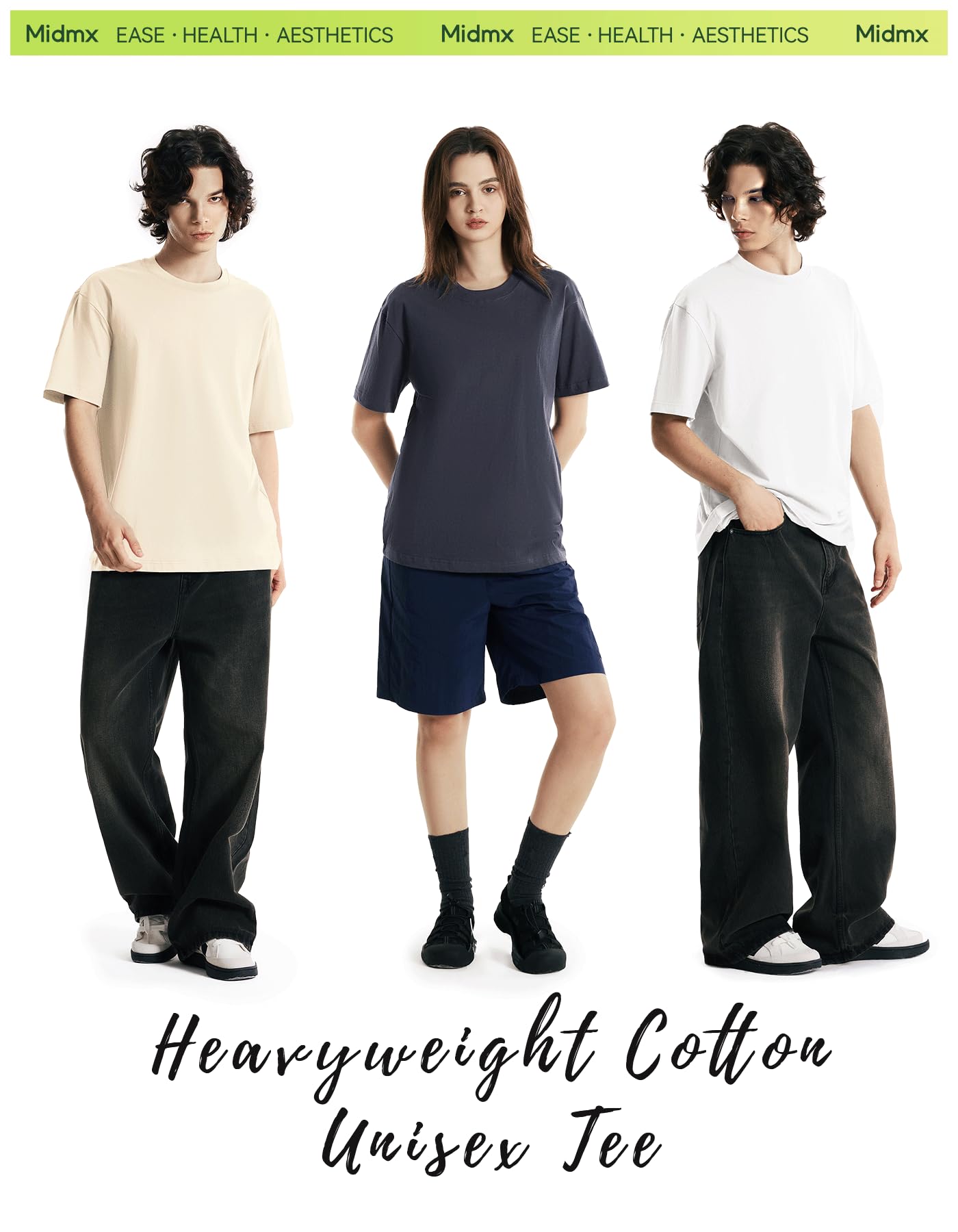 Schwere Baumwoll-T-Shirts für Herren und Damen, Unisex, kurzärmelig, Rundhalsausschnitt, locker, lässiger Schnitt