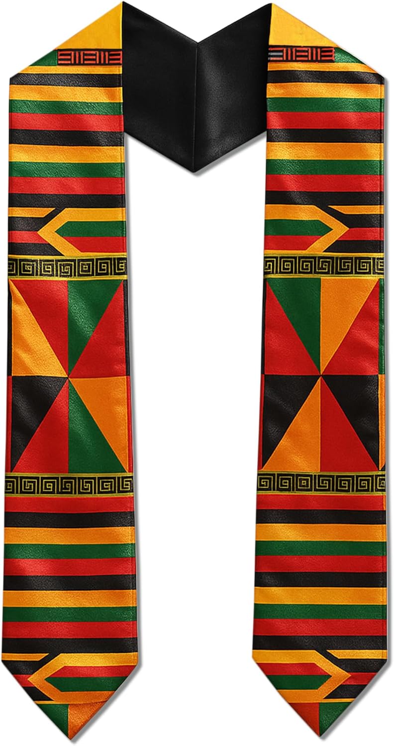 Adult Graduation Stole - Traditional African Kente Design | 60” Long Beautiful Satin Cloth