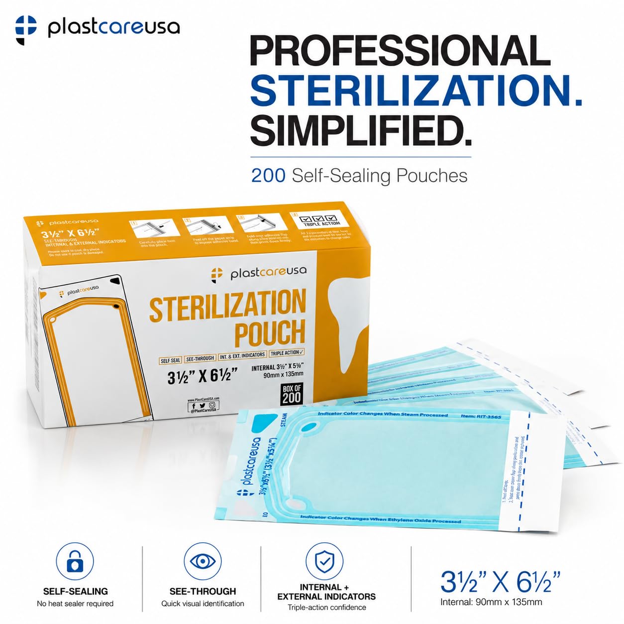 1000 bolsas autoadhesivas de esterilización autoadhesivas de 3.5 x 5.25 pulgadas (5 cajas)